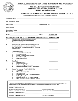 Stationary Radar Motor Skill Performance Test Form