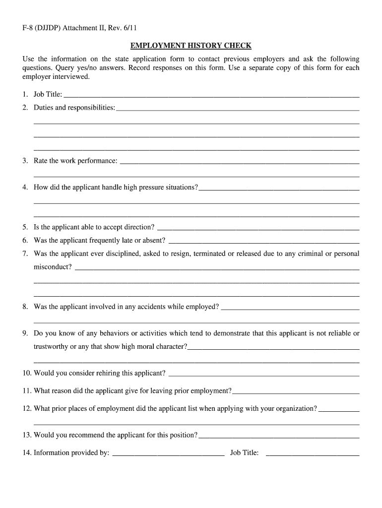Fillable Online EMPLOYMENT HISTORY CHECK NCDOJ Fax Email Print