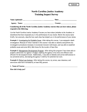 North Carolina Justice Academy Training Impact Survey