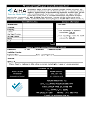 AIHA eLearning Program Course Extension Form