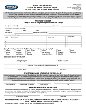 KHSAA High School Athletic Participation Form