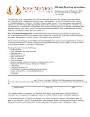 Directory Information Withhold Form