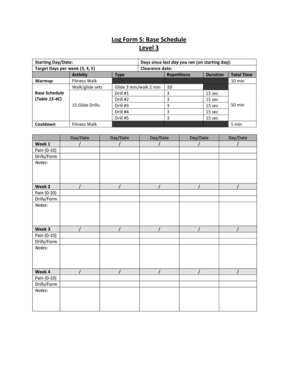 Log Form S Base Schedule Level 3 - Postinjury Running