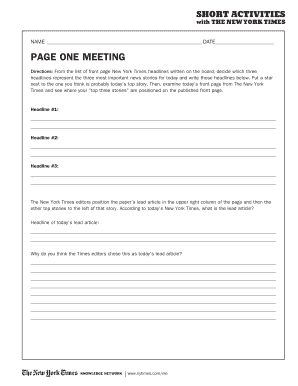 New York Times Page One Meeting Activity