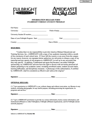 Fulbright Foreign Student Program Information Release Form