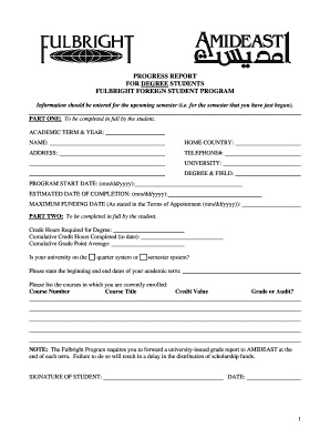 Fulbright Foreign Student Program Progress Report