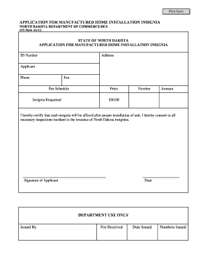 Manufactured Home Installation Insignia Application