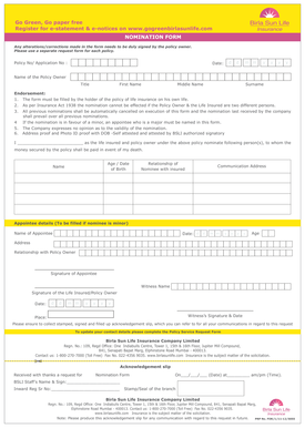 Birla Sun Life Insurance Nomination Form