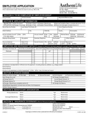 Employee Application for Anthem Life Insurance