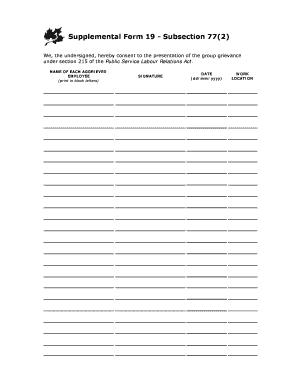 Supplemental Form 19 - Subsection 77(2)