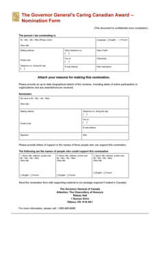 Governor General's Caring Canadian Award Nomination Form