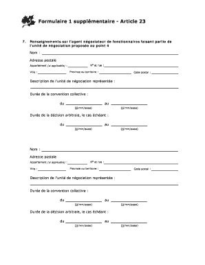 Formulaire 1 supplémentaire - Article 23