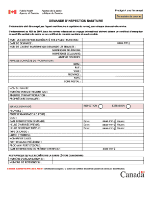 DEMANDE D’INSPECTION SANITAIRE