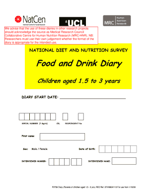 National Diet and Nutrition Survey Food and Drink Diary