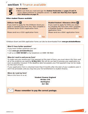 UK Student Finance Application Form 2014/15