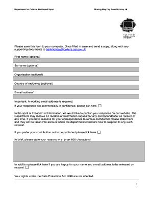 UK May Day Bank Holiday Consultation Form