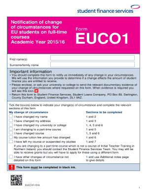 EU Student Change of Circumstances Form