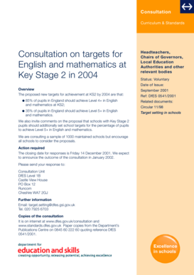 Consultation on Key Stage 2 Targets for English and Mathematics