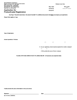 Ohio Product Label Registration Application