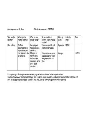 Workplace Risk Assessment Form