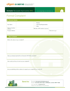 Domestic RHI Formal Complaint Form