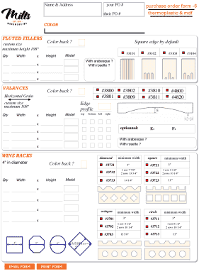 Purchase Order Form for Custom Valances and Wine Racks