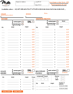 Purchase Order Form for Cabinet Doors