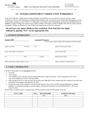 2015-2016 Independent Verification Worksheet