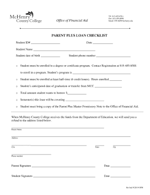 Parent Plus Loan Checklist