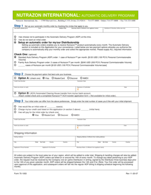 Nutrazon International Automatic Delivery Program Application