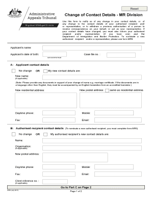 Change of Contact Details - MR Division