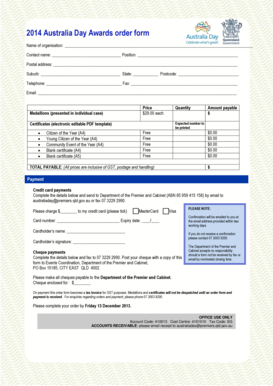 2014 Australia Day Awards order form - qld australiaday org