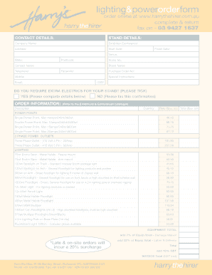 Lighting and Power Order Form