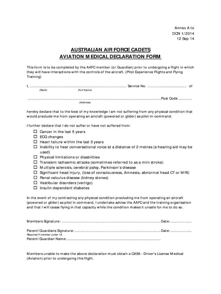 AUSTRALIAN AIR FORCE CADETS AVIATION MEDICAL DECLARATION FORM - aviation 3wg aafc org Preview on Page 1