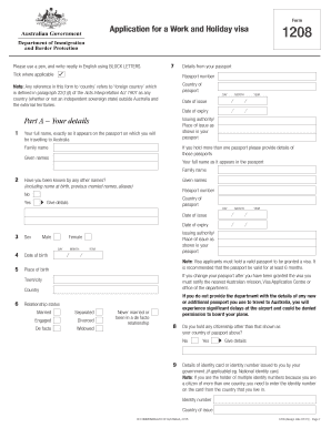 Work and Holiday Visa 1208 Application