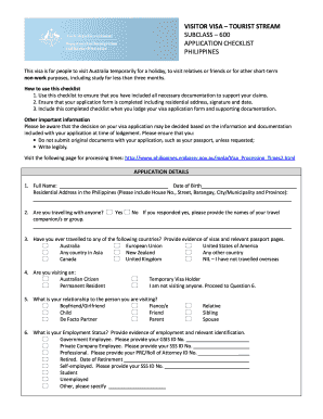 Visitor Visa Tourist Stream Subclass 600 Application Checklist