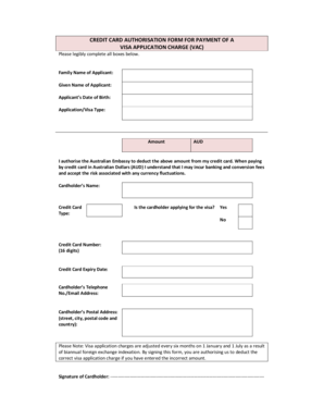 Visa Application Credit Card Authorization Form