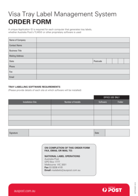 Australia Post Visa Tray Label Order Form