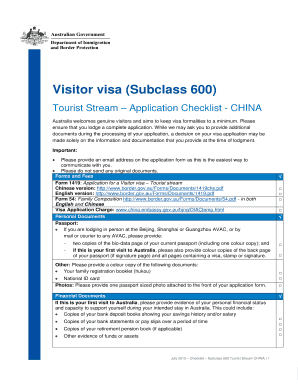 Visitor Visa Subclass 600 Tourist Stream Application Checklist