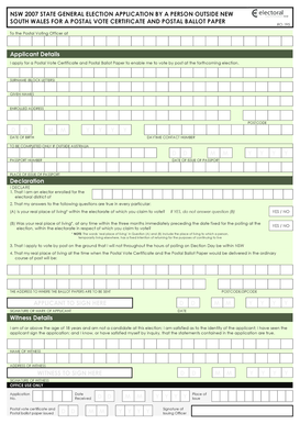 NSW Postal Vote Application Form