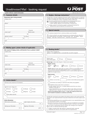 Australia Post Unaddressed Mail Booking Request