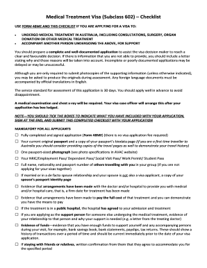 Medical Treatment Visa (Subclass 602) Checklist