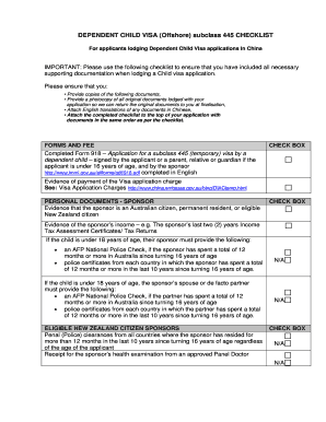 Dependent Child Visa (Offshore) Subclass 445 Checklist