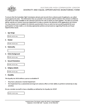 Australian High Commission Diversity and Equal Opportunities Monitoring Form