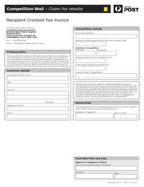 Australia Post Competition Mail Rebate Claim Form