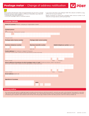 Australia Post Postage Meter Change of Address Notification