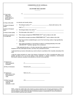 Australian Statutory Declaration for Child's Citizenship