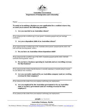 Australian Resident Return Visa Application Form