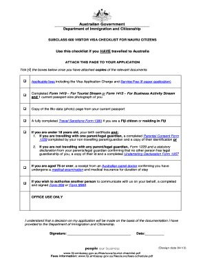 Subclass 600 Visitor Visa Checklist for Nauru Citizens