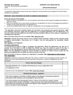 Pretoria Dependent Child Visa Application Checklist